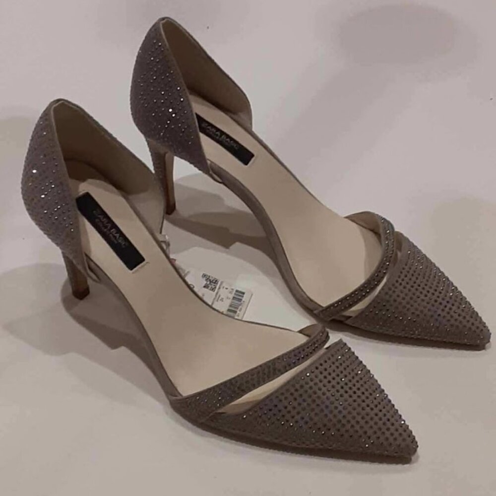 Zara Mini Stud Sparkle Evening Pump - Taupe/ Grey size 7 1/2
